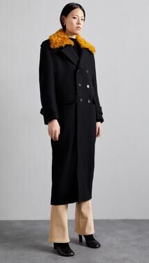 Filippa K Longline Wool Peacoat Black Faux Fur Collar
